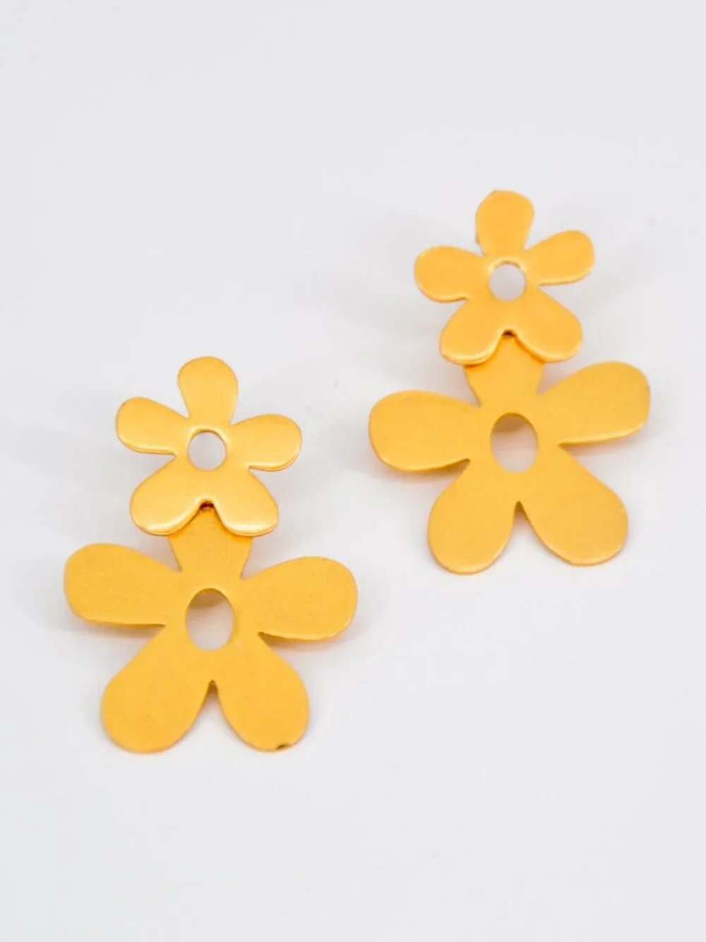 Madewell Double Flower Stud Drop Earrings Gold Toned